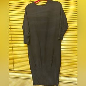 Navy Pleat Detail Midi Dress